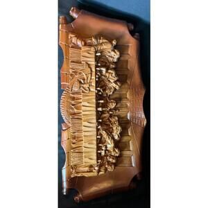 Vintage Wooden Last Supper 3D Sculpture Wall Plaque Art Work Religious 24”x11”